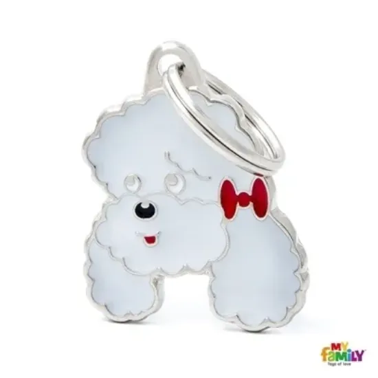 Снимка на My Family Dog Tag - Ръчно изработен адресник , Poodle Dog за кучета 2.5 см/ 2.3 см. сив