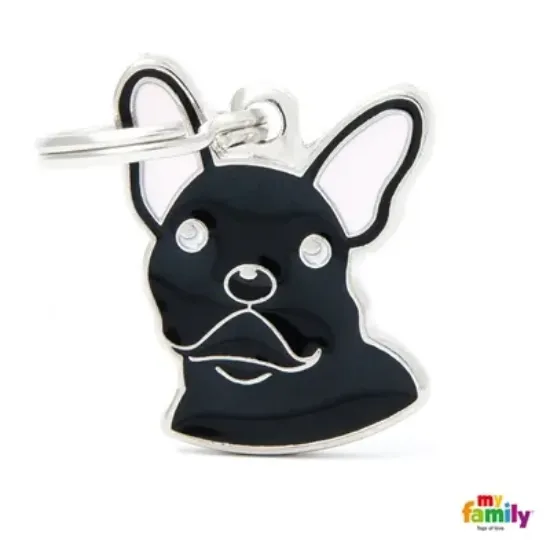 Снимка на My Family Dog Tag - Ръчно изработен адресник , Black French BullDog за кучета 2.7 см/ 2.3 см. черен