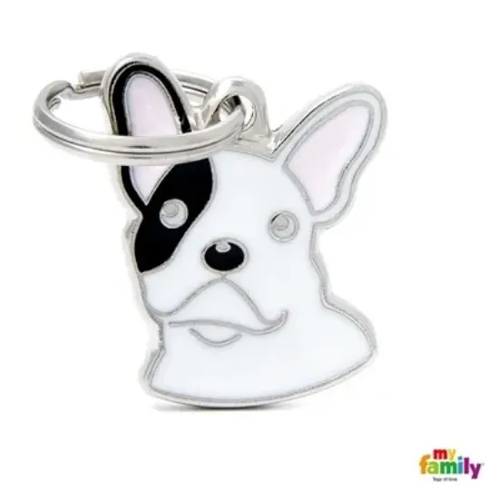 Снимка на My Family Dog Tag - Ръчно изработен адресник , White French BullDog за кучета 2.7 см/ 2.3 см. бял