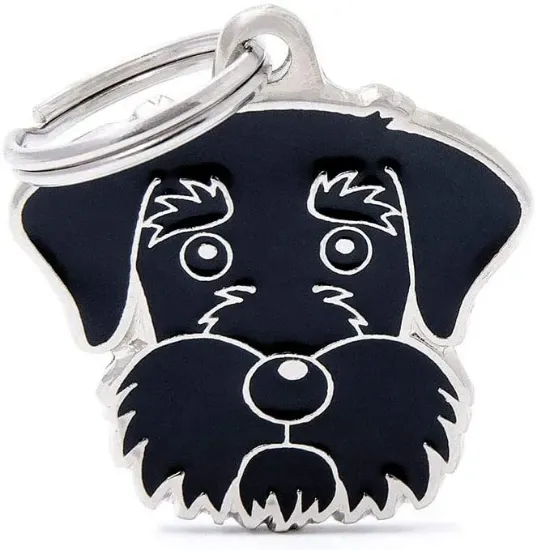 Снимка на My Family Dog Tag - Ръчно изработен адресник , Black Schnauzer Dog за кучета 3.0 см/ 2.7 см. черен