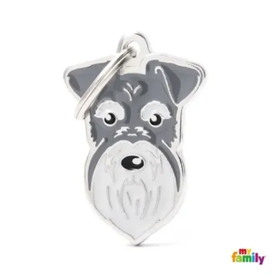 Снимка на My Family Dog Tag - Ръчно изработен адресник , Schnauzer Dog за кучета 3.0 см/ 2.7 см. сив