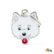 Снимка на My Family Dog Tag - Ръчно изработен адресник , Italian Spitz Dog за кучета 2.2 см/ 2.5 см. бял 1