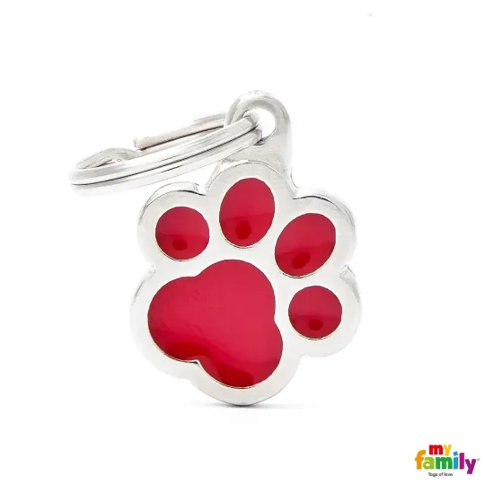 Снимка на My Family Dog Tag - Ръчно изработен адресник , лапичка, за кучета котки 2.0 см/ 2.0 см. червен