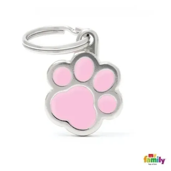 Снимка на My Family Dog Tag - Ръчно изработен адресник , лапичка, за кучета котки 2.0 см/ 2.0 см. розов