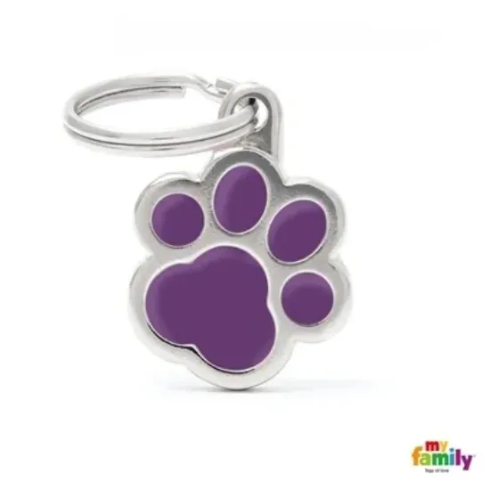 Снимка на My Family Dog Tag - Ръчно изработен адресник , лапичка, за кучета котки 2.0 см/ 2.0 см. лилав