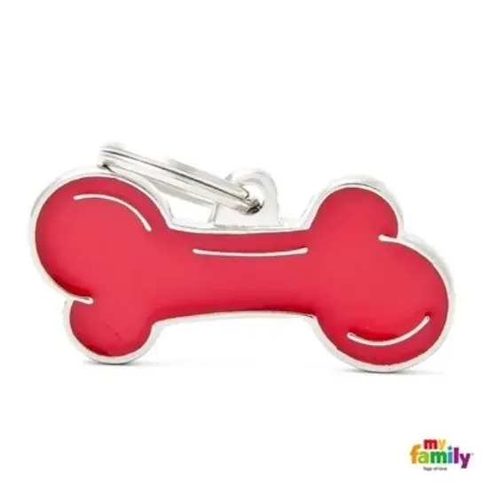 Снимка на My Family Dog Tag - Ръчно изработен адресник , кокал, за кучета 3.0 см/ 1.5 см. червен