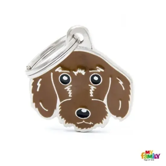 Снимка на My Family Dog Tag - Ръчно изработен адресник ,Dachshund Brown Dog за кучета 2.7 см/ 2.2 см.