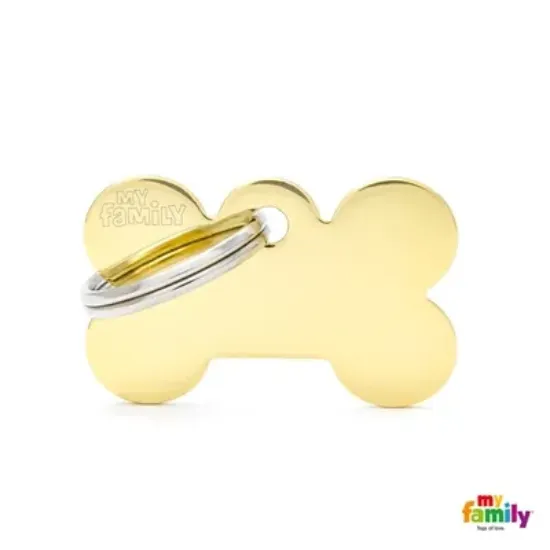 Снимка на My Family Dog Tag Plate - Ръчно изработен адресник ,плочка кокал за кучета 3.0 см/ 1.9 см. златист