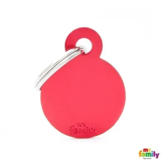 Снимка на My Family Dog Tag - Ръчно изработен адресник ,кръгъл медальон за кучета 2.85 см/ 2.15 см. червен