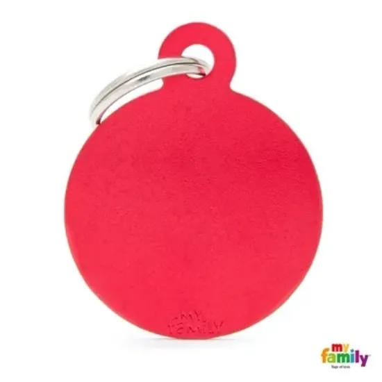 Снимка на My Family Dog Tag - Ръчно изработен адресник ,кръгъл медальон за кучета 3.93 см/ 3.17 см. червен