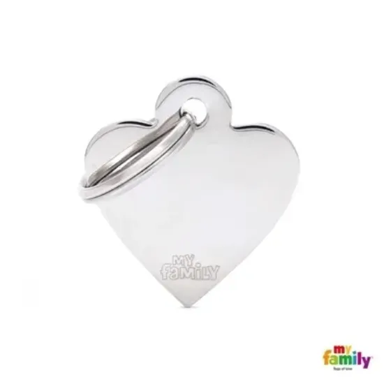 Снимка на My Family Dog Tag - Ръчно изработен адресник ,хромиран медальон сърце, за кучета 2.8 см/ 2.5 см. сребрист