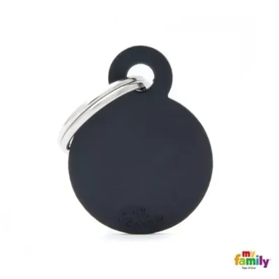Снимка на My Family Dog Tag - Ръчно изработен адресник ,алуминиев кръгъл медальон, за кучета 3.93 см/ 3.17 см. черен