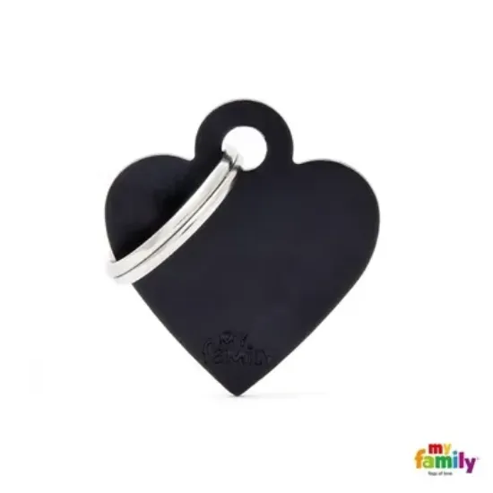 Снимка на My Family Dog Tag - Ръчно изработен адресник ,алуминиево сърце медальон, за кучета 2.8 см/ 2.5 см. черен