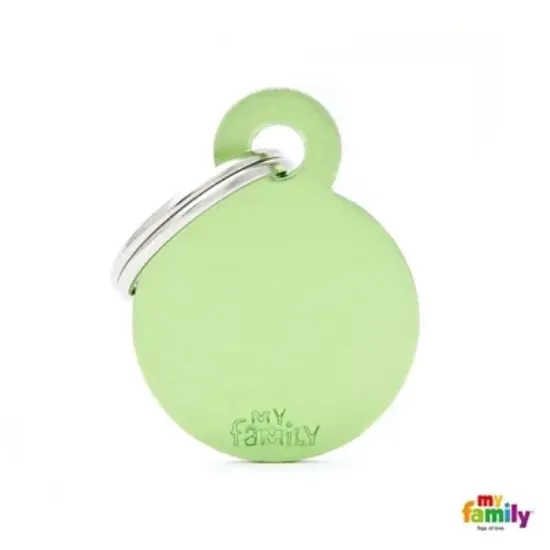 Снимка на My Family Dog Tag - Ръчно изработен адресник ,алуминиев кръг медальон, за кучета 2.85 см/ 2.15 см. зелен
