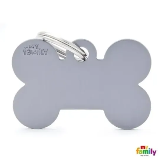 Снимка на My Family Dog Tag - Ръчно изработен адресник ,алуминиев кокал медальон, за кучета 3.8 см/ 2.5 см. сив