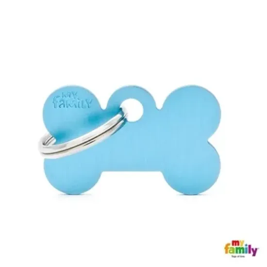 Снимка на My Family Dog Tag - Ръчно изработен адресник ,алуминиев кокал медальон, за кучета 3.0 см/ 1.9 см. син