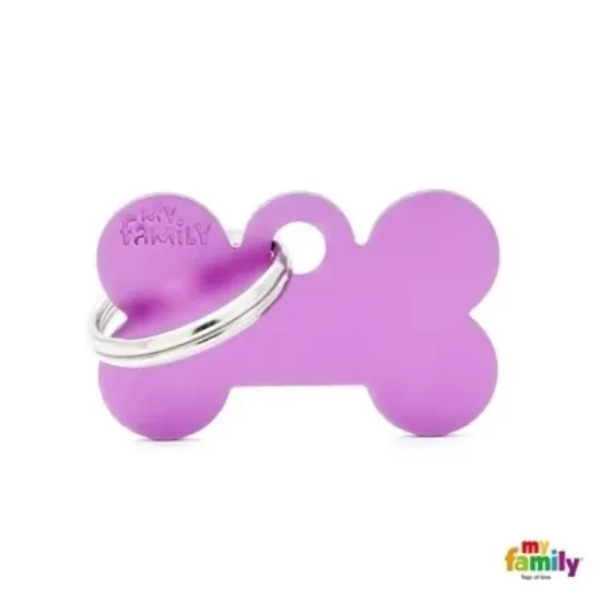 Снимка на My Family Dog Tag - Ръчно изработен адресник ,алуминиев кокал медальон, за кучета 3.0 см/ 1.9 см. лилав