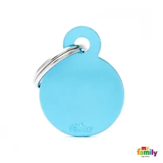 Снимка на My Family Dog Tag - Ръчно изработен адресник ,кръгъл алуминиев медальон, за кучета 2.85 см/ 2.15 см. син