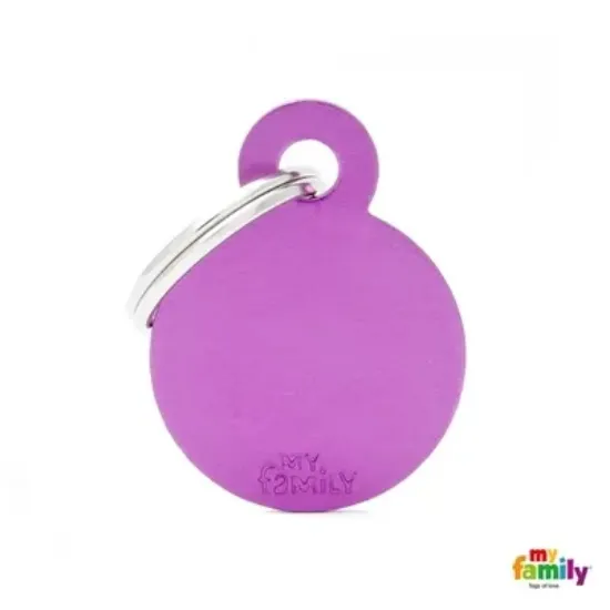 Снимка на My Family Dog Tag - Ръчно изработен адресник ,кръгъл алуминиев медальон, за кучета 2.85 см/ 2.15 см. лилав