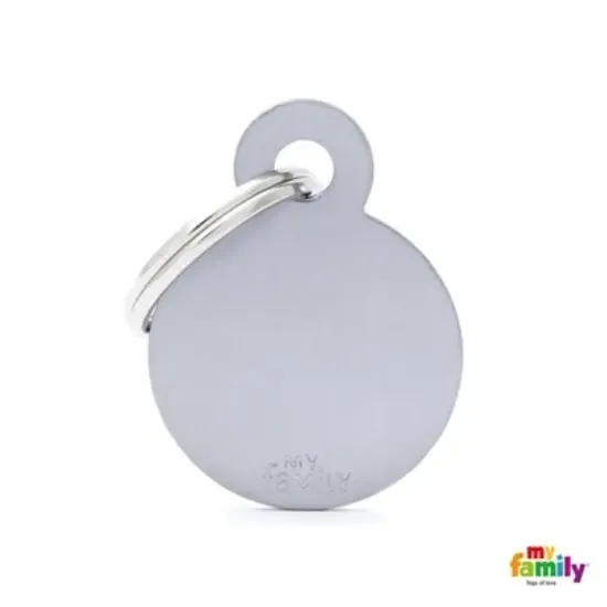 Снимка на My Family Dog Tag - Ръчно изработен адресник ,кръгъл алуминиев медальон, за кучета 2.85 см/ 2.15 см. сив