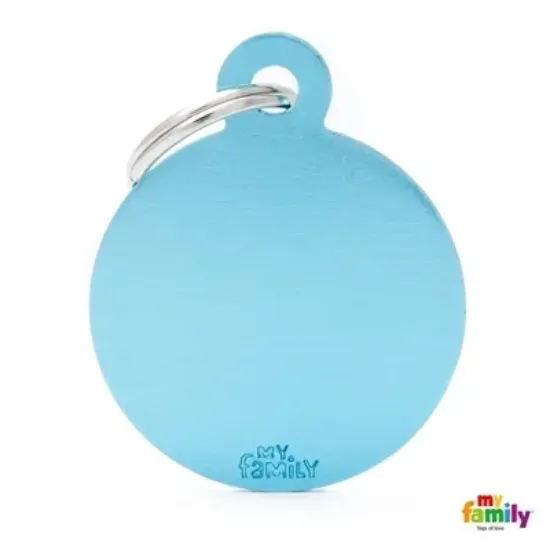 Снимка на My Family Dog Tag - Ръчно изработен адресник ,кръгъл алуминиев медальон, за кучета 3.93 см/ 3.17 см. син