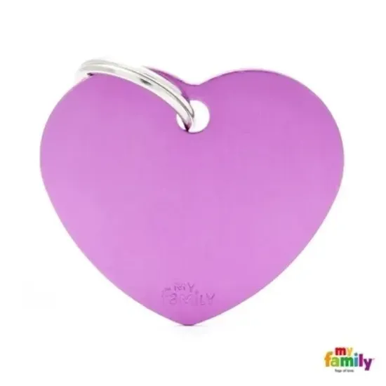 Снимка на My Family Dog Tag - Ръчно изработен адресник ,алуминиево сърце медальон, за кучета 3.76 см/ 3.1 см. лилав