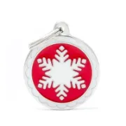 Снимка на My Family Dog Tag - Ръчно изработен кръга адресник със снежинка , за кучета 3.93 см/ 3.17 см. червен 1