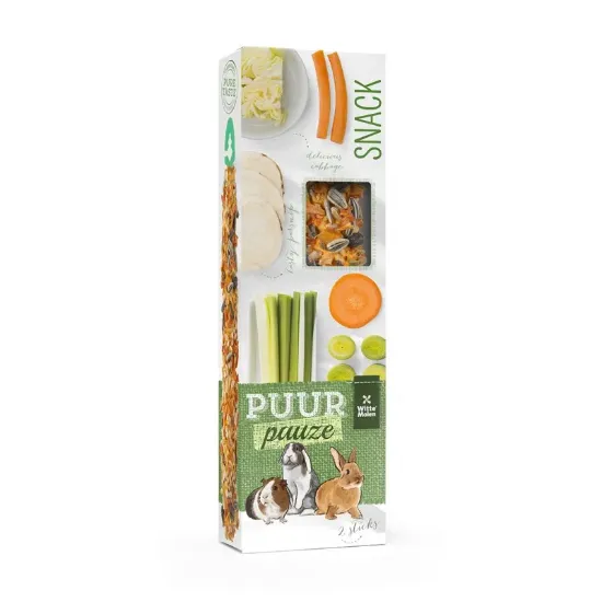 Снимка на Witte Molen Puur pauze sticks parsnip & cabbage - Лакомство за гризачи - крекери 180 гр.