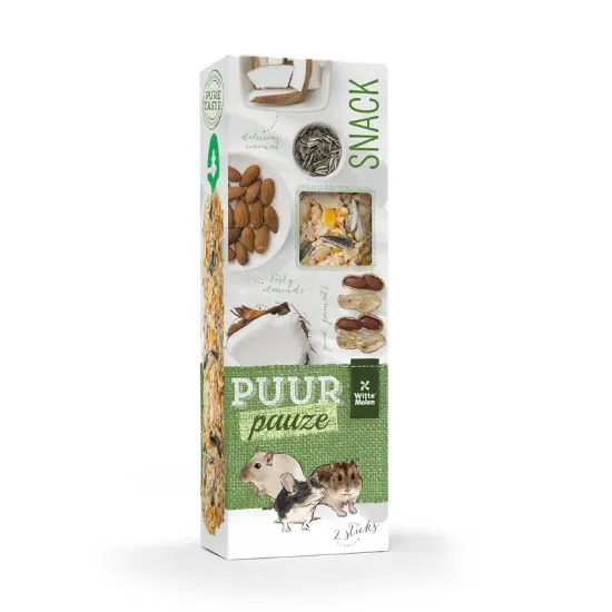 Снимка на Witte Molen Puur pauze sticks almond & peanut - Премиум допълнителна храна крекери за гризачи с бадеми и фъстъци 110 гр.