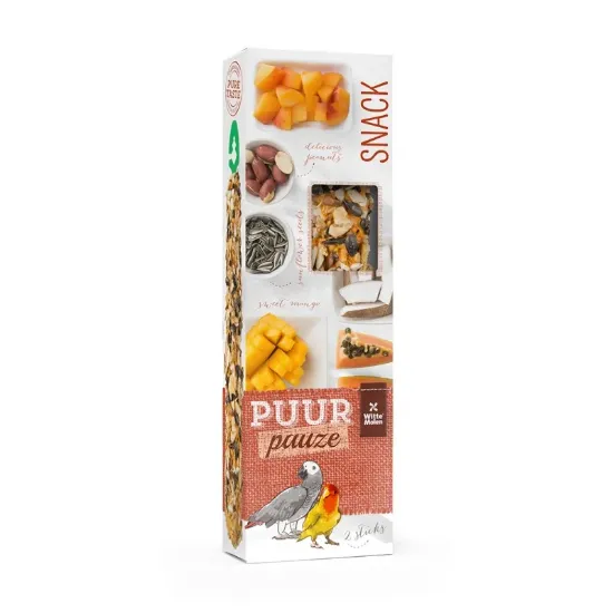 Снимка на Witte Molen Puur pauze sticks - Премиум лакомство за средни папагали, крекери с папая и кокос 140 гр.