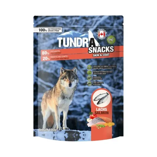 Снимка на Tundra Snack Skin and Coat Wild Salmon - Премиум лакомство за кучета , без зърно , снакс с дива сьомга за здрава козина и кожа, 2 броя х 100 гр.