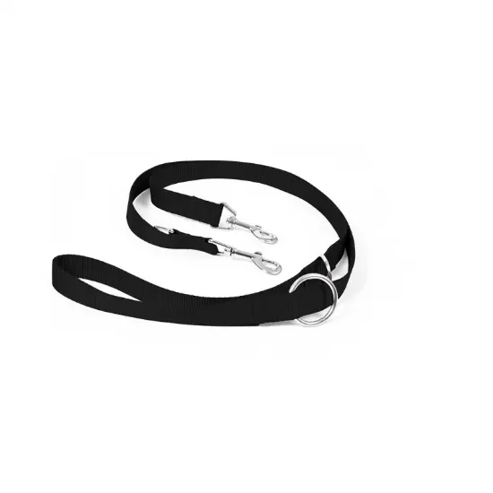 Снимка на Duvo Plus Lead Nylon Adjustable - Регулируем повод (от 120 см. до 200 см.) с 2 карабинера за две кучета или прикрепяне към колан 200 см./25 мм. черен