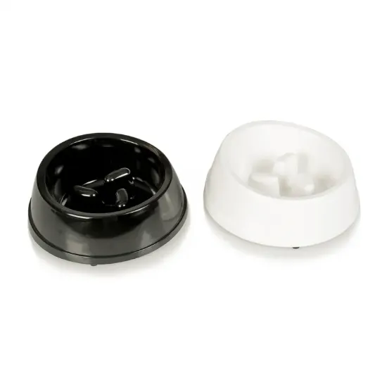Снимка на Duvo Plus Feeding Bowl Melamine Glossy No Gobble - Купа за кучета за бавно хранене от меланин 1100 мл. бяла/черна