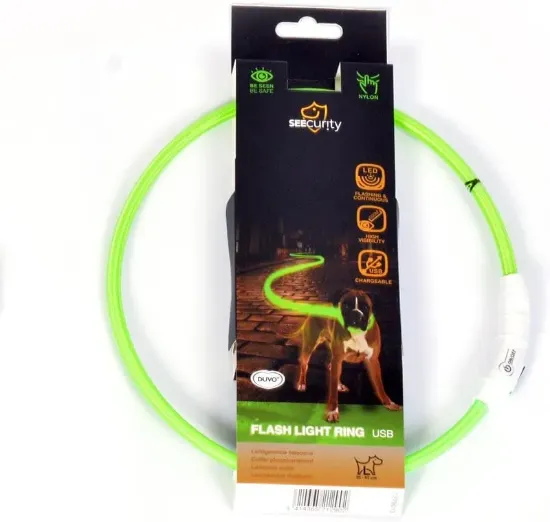 Снимка на Duvo Plus Ring Flash Licht USB Nylon - Светещ нашийник за кучета , с Usb зареждане ,35 см. до 65 см. зелен