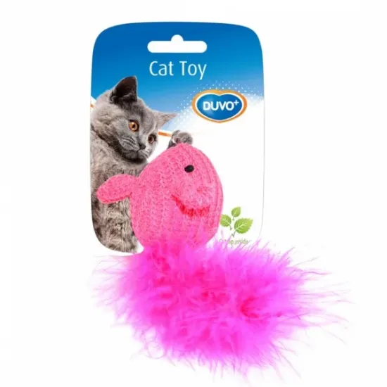 Снимка на Duvo Plus Assortment Of Mice Wool - Котешка играчка - вълнена мишка с опашка от перо 10x6x4 см. синя/розова