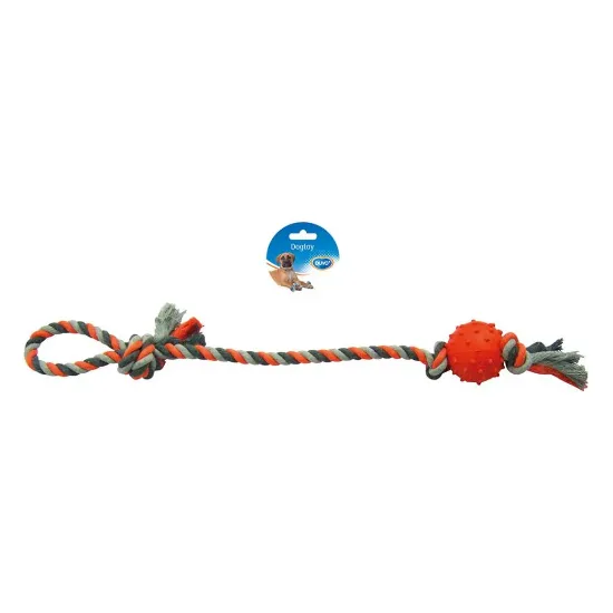 Снимка на Duvo Plus Tug Toy Knotted Cotton Pendulum & Rubber Ball - Кучешка играчка за дъвчене и дърпане - Въже с гумена топка , 60 см.