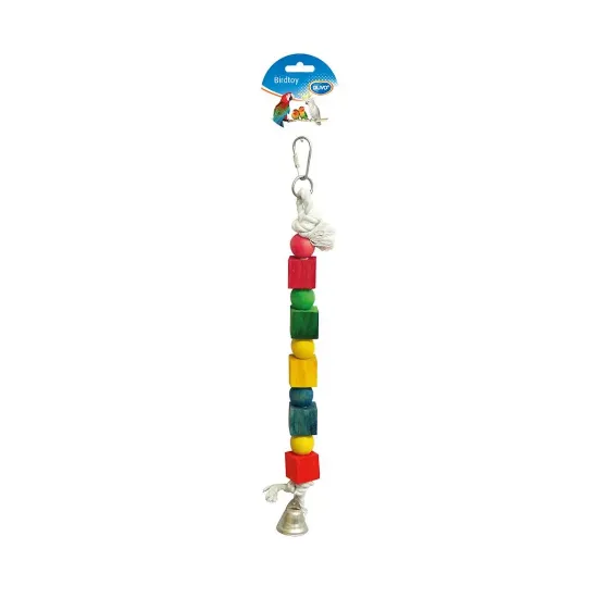 Снимка на Duvo Plus Rope Ring with Colorful Cubes & Bell - Цветна играчка за птици със звънче 35 см.