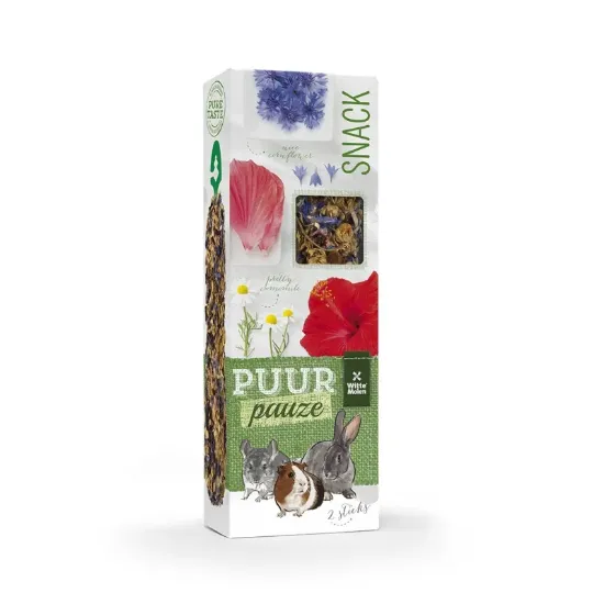 Снимка на Duvo Plus Puur pauze sticks camomile & cornflower - Допълнителна храна за гризачи - крикети с лайка и метличина 110 гр.