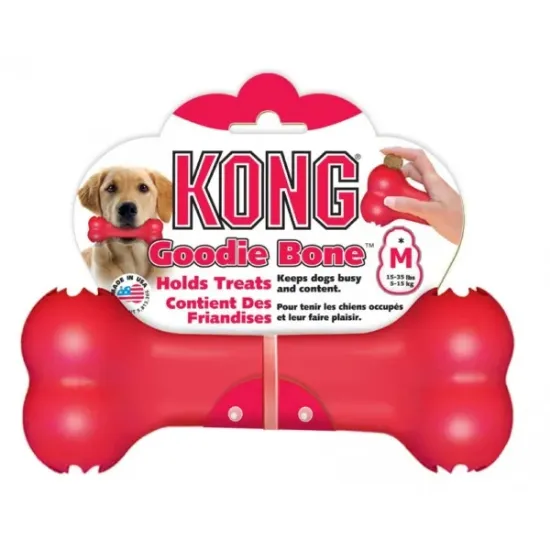 Снимка на Kong Goodie Bone Medium - Кучешка играчка - кокал за дъвчене с място за слагане на лакомства 18 см.червен
