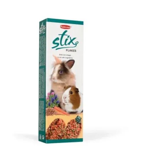 Снимка на Padovan Stix flakes coniglietti - Лакомство , допълнителна храна за дребни зайци,морски свинчета и чинчили 100 гр.