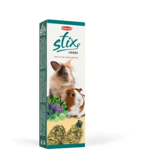 Снимка на Padovan Stix herbs coniglietti - Допълнителна храна/фураж за дребни зайци,чинчили и морски свинчета, печени пръчици със спанак и люцерна 100 гр.