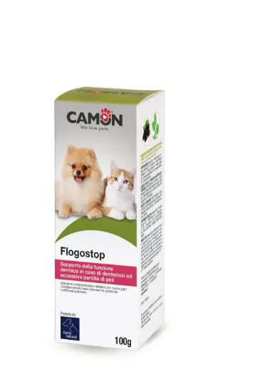 Снимка на Camon Flogostop - Допълваща храна, предназначена за специфични хранителни цели, опора на кожната функция в случай на дерматози и прекомерна загуба на козина. 100 гр.