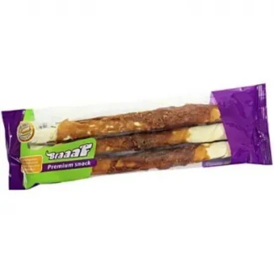 Снимка на Braaaf Roll Duck Sticks - Кучешко лакомство, усукани пръчки от телешка кожа с патешко месо, 3 броя