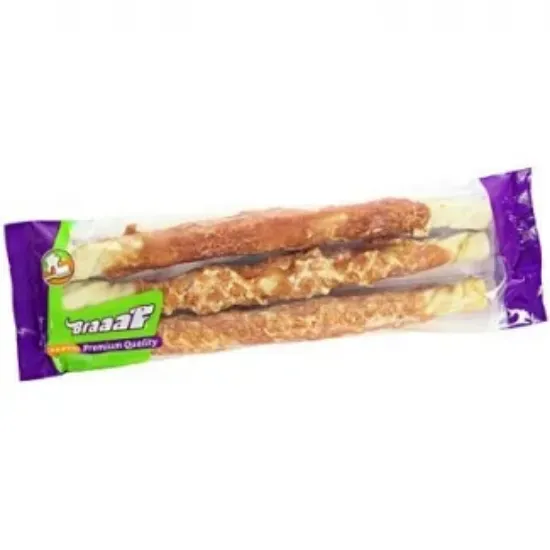 Снимка на Braaaf Roll Chicken Sticks - Кучешко лакомство, усукани пръчки с пилешко филе, 3 броя