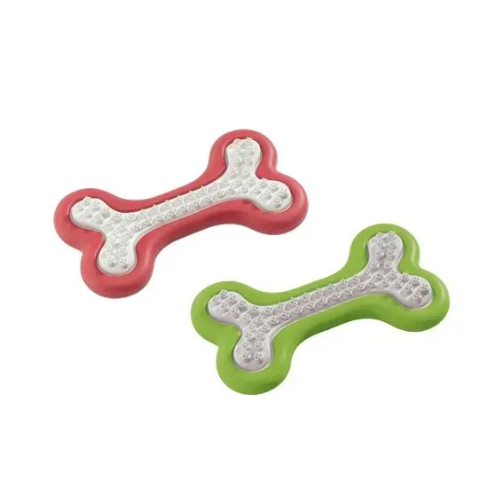 Снимка на Feplast Dog Bone - Гумена играчка за кучета за зъби във формата на кокал - 12 см./червен, зелен/