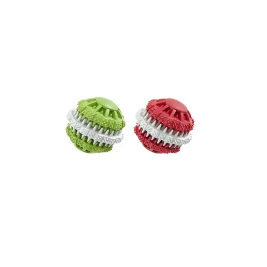 Снимка на Ferplast PA 6584 Rubber Ball for teeth - Дентална играчка за дъвчене за кучета, 6 см. /червена, зелена/ 1 брой