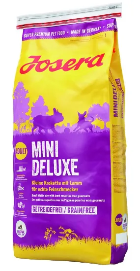 Снимка на Josera Dog Mini Deluxe - Пълноценна суха храна за израснали кучета от малки породи с агнешко месо и картофи, 900 гр.