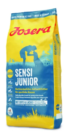 Снимка на Josera Dog Sensi Junior - Пълноценна суха храна за подрастващи чувствителни или спортуващи кучета с пилешко, патешко месо и ориз, 900 гр.