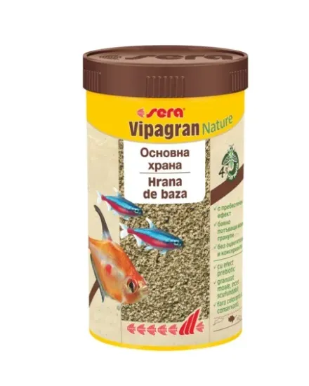 Снимка на Sera Vipagran Nature - Храна за риби, подходяща е за рибки от средните водни слоеве като тетри, дребни видове цихлиди, барбуси и др. - 10 000 мл.