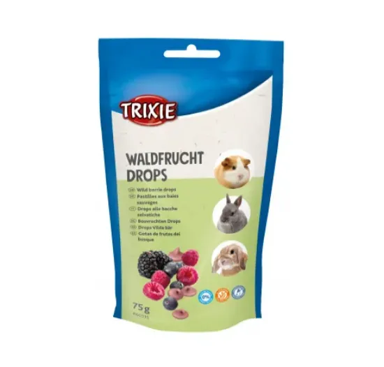 Снимка на Trixie Wild berry Drops Small Animals - Вкусно лакомство за гризачи - с горски плодове и витамини, 75 гр.